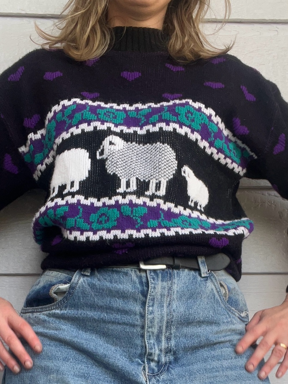 Cozy Cottagecore/Twee Black Sheep Motif Knit Sweater - Women's